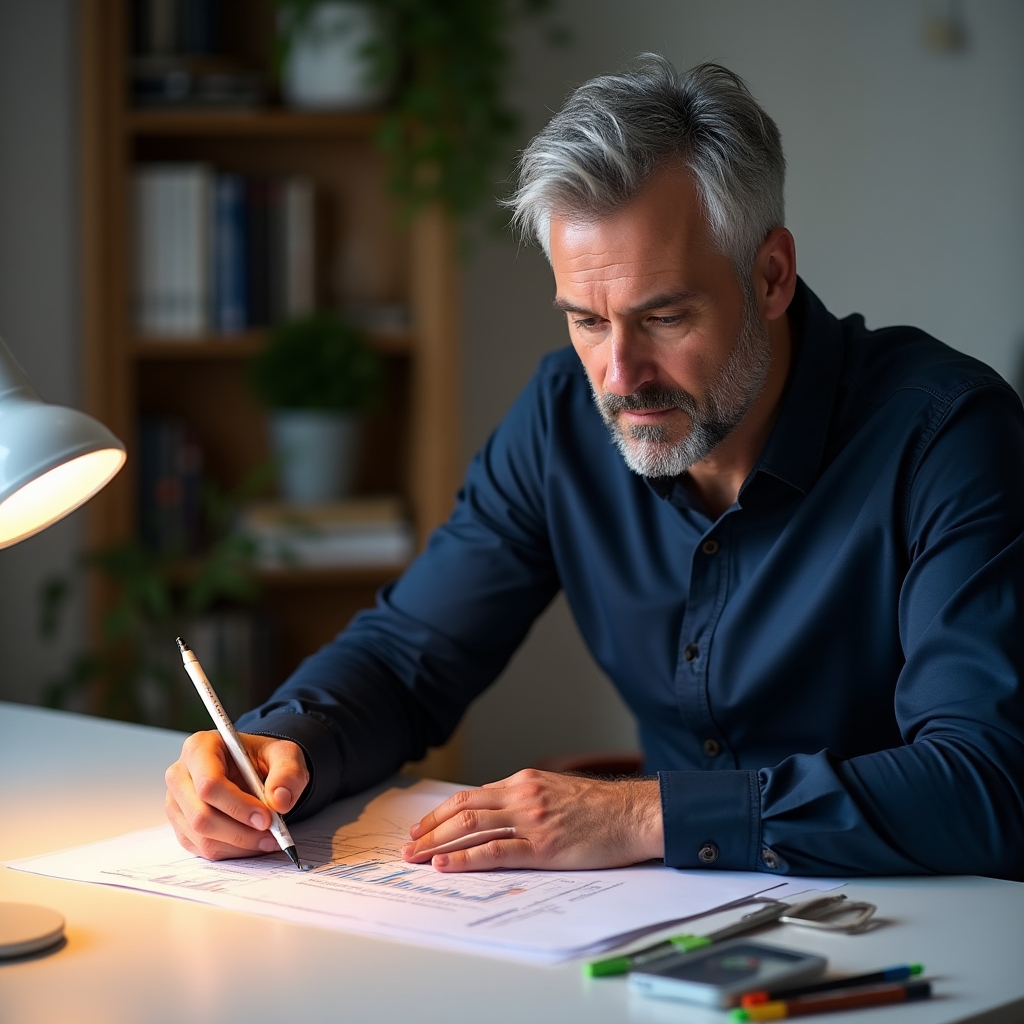 Person erstellt übersichtliche Finanzaufstellung am Schreibtisch